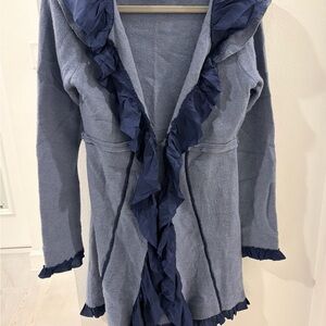 Sparrow Women's Blue and Dark Blue Ruffled Cardigan/Coat
